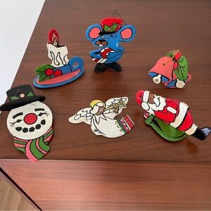 Vintage Handpainted Wooden Christmas Ornaments Set
